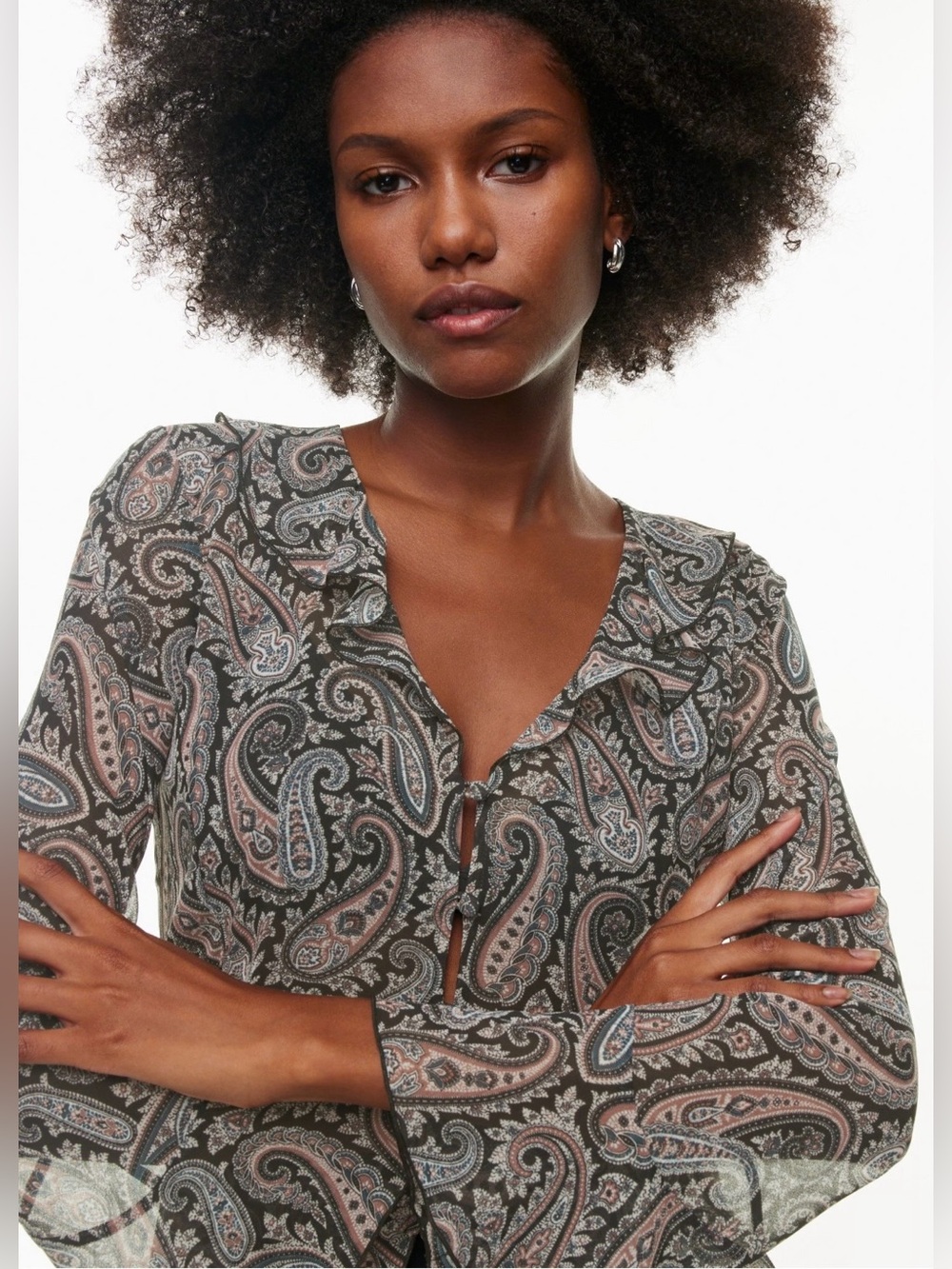 Wilfred Sheer Paisley Ruffle Blouse - Black & Pink